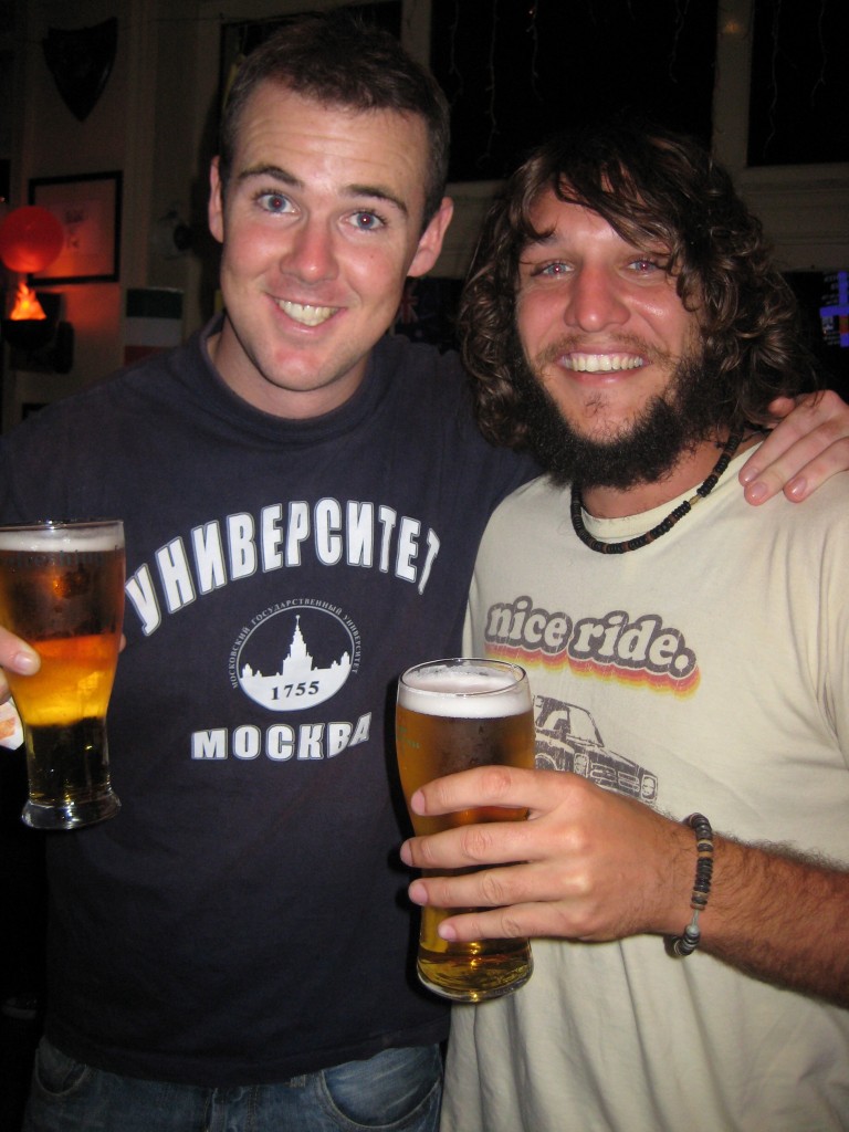 Roland and me enjoying our first beer for a few years.