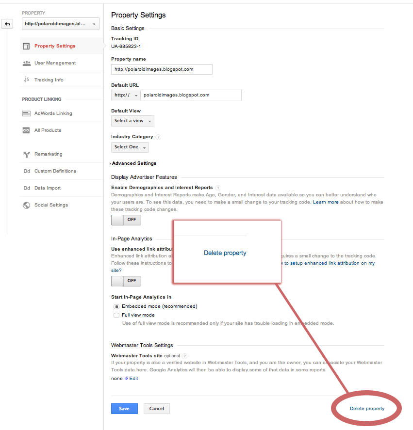 Google Analytics Delete Property